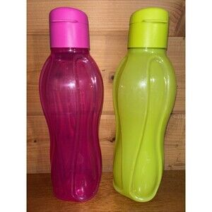 Tupperware Water Bottle Eco Fllip Top  34oz Pink & Lime Green Lot Of 2 No BPAs